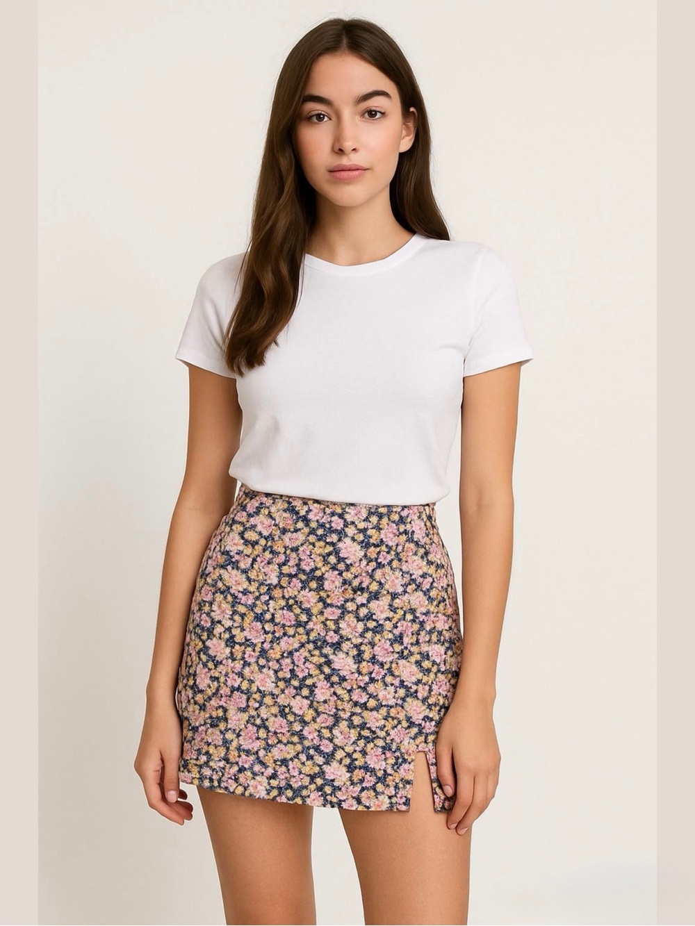 WILD FABLE | Pink Assorted Floral Mini Skirt with Side Slit Sz. 14 Sexy Baddie